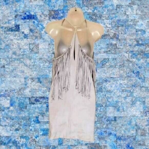 ZARA DRESS Trafaluc GRAY Faux SUEDE Leather FRINGED TUNIC/MINI  NEW  SMALL - Picture 3 of 8